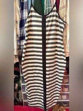Striped Button-Front Midi Dress in Black and White